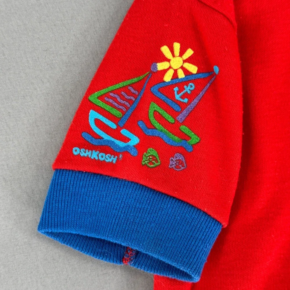 VTG OshKosh Bgosh Shirt 18M Made in USA 80s 90s Colorblock Sailboat Red Single